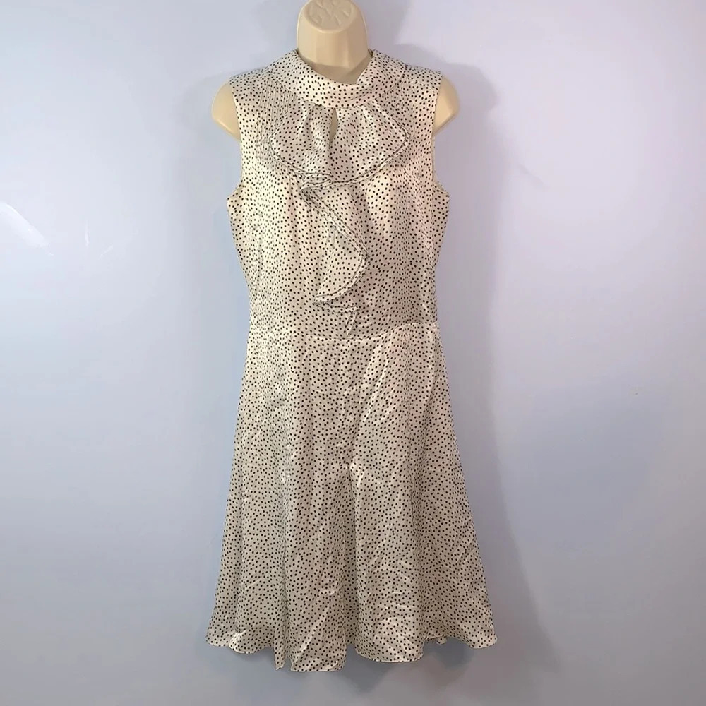 MAGASCHONI silk white with black polka dots Jackie o collar peekaboo ruffle 6